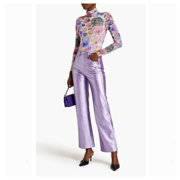 Remain Birger Christensen  Metallic Faux Leather Straight-Leg Pants Purple - Picture 1 of 12